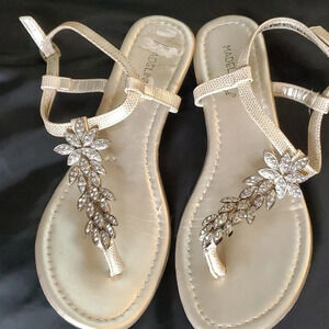 Madeline Stewart Womens Sandals Gold with Silver Stones